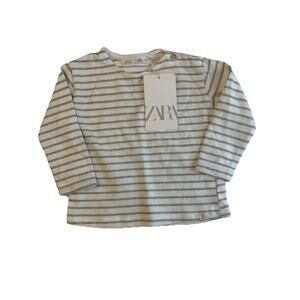 Zara Baby Cotton Striped Long Sleeve Top White Green 6–9 Months NWT